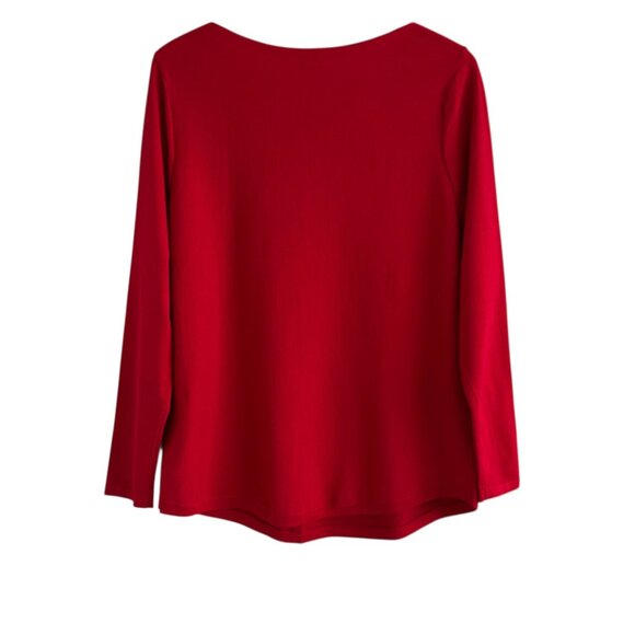 Chico's Red Placed Floral Bateau Long Sleeve Embellished Knit Sweater NWT (L) - Picture 6 of 13